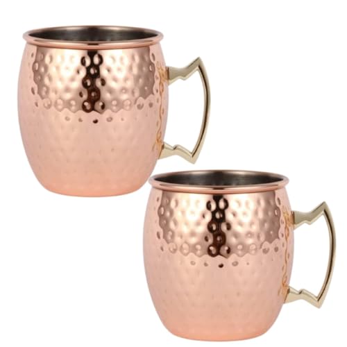 Cyrank 19oz Moscow Mule Copper Mugs Set of 2, 550ml Stainless Steel Large Capacity Hammer Point Bar Beer Cup for Cocktail Hammered Cup Mug Fruit Mug