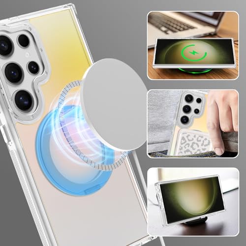 Image of Magnetic for Samsung Galaxy S23 Ultra Case with 360 Stand [Compatible with Magsafe] [Fluorescent Design] [1 Screen Protector] Slim Translucent Matte Case for Galaxy S23 Ultra 6.8 inch, White