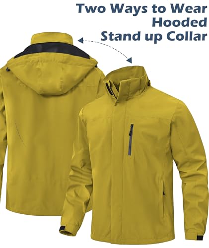 Image of Zoofly Mens Waterproof Hiking Jacket with Hood Windproof Light Weight Windbreaker Outdoor Fishing Raincoat Zipper Pockets