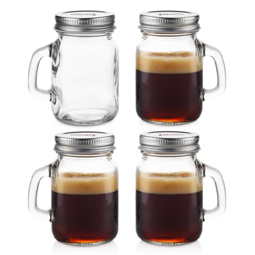 Bincoo 4oz Espresso Shot Glass Espresso Cups With Leak-Proof Lid and Handle, Portable Travel Coffee Shot Glasses for Beans, Syrup, Cocoa Powder, Wine, Bar, Party, 4 Pack