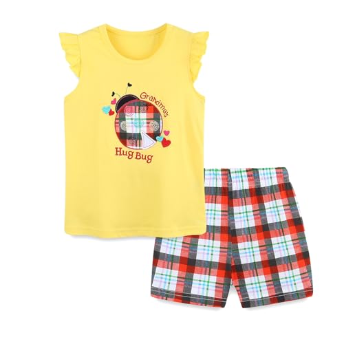 Image of Girls Shorts Set Outfits for Toddler Girls T-shirts Clothing Sets Kids Summer Graphic Cotton Tops Tees 3-7 Years