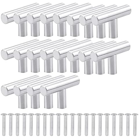 hocadon 20PCS Hollow T Bar Handles Brushed Stainless Steel Single Hole T Bar Handles 50MM with Screws, Brushed Nickel T Bar Pulls for Cupboard, Drawers, Wardrobes, Cabinet Hardware(Silver) Cover