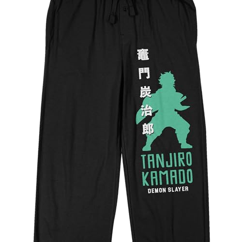 Demon Slayer Season 2 Tanjiro Silhouette with Kanji Men's Black Sleep Pajama Pants2