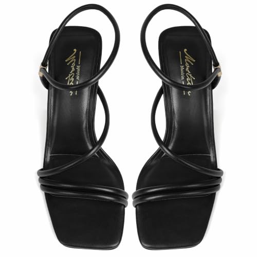 Image of Mostrin Womens Sandals Strappy Heels for Women Ankle Strap Lace Up Heels Square Open Toe Heels Tie Up Stiletto High Heeled Sandals for Prom, Party, Daily Wear