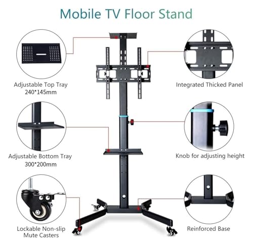 Soporte móvil para TV con ruedas y 2 bandejas miniatura 4