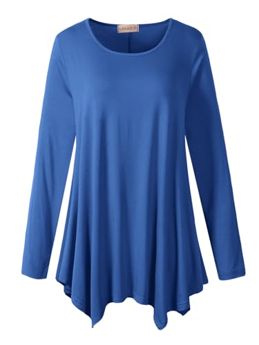 LARACE Womens Long Sleeve Flattering Comfy Tunic Loose Fit Flowy Top (2X, Steel Blue)