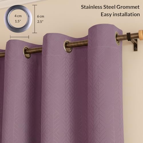 Image of HOMEMONDE 100% True Blackout Curtains Customize Size - Set of 2 Curtains, Embossed Panels Light Block Thermal Insulated & Noise Reducing Room Darkening Curtains (Lilac)