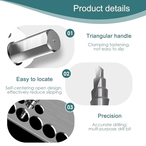 Miniatura 4 de Broca Escalonada Para Metal, 4-32mm Hss 6542 Profesional, Broca Cónica De Acero Inoxidable Con 15 Pasos Y Vástago Triangular 10mm, Broca Escalonada Para Madera, Hierro, Aluminio, Plástico Y Acero Inox