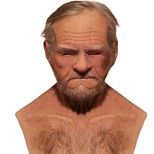 Latex Old Man Mask Halloween Realistic Human Full Head Mask for Halloween Carnival Costume Party (C)