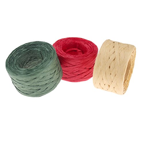 Creatrill 3 Rolls Red Green Kraft 1/4" By 492 Feet Raffia Ribbon/String, 164Feet Each Roll, Packing Paper Twine For Christmas #TOP1