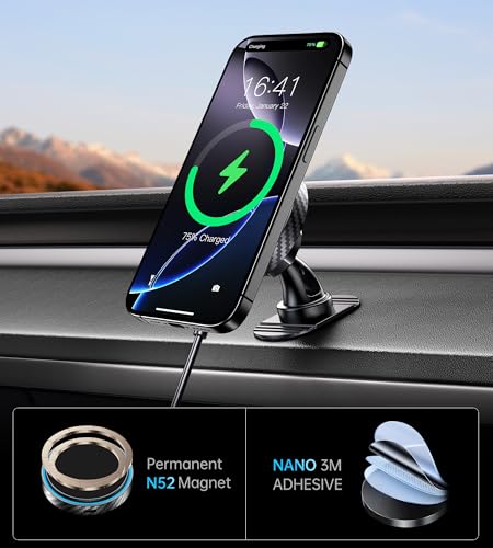 Image of for Magsafe Car Mount Charger [Qi2 Certified-15W], 360 Rotatation [Dash & Vent] Wireless Car Mount Charger Fits for iPhone 16 15 14 13 12 Series, for Magnetic iPhone Car Accessories, Gray