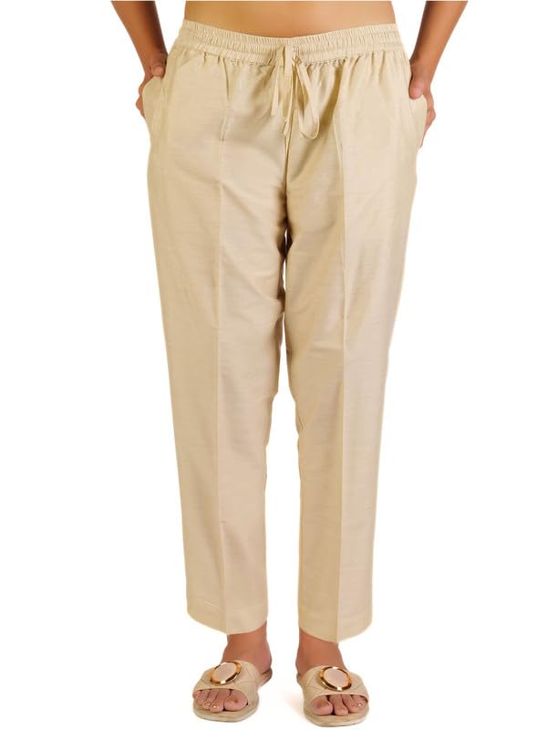 Image of Trouser Pants for Women,Stylish Trousers for Woman for Kurti Relaxed & Regular Straight fit Palazzo,Ethnic Bottom Formal Pants for Women Office wear Casual & Daily Use
