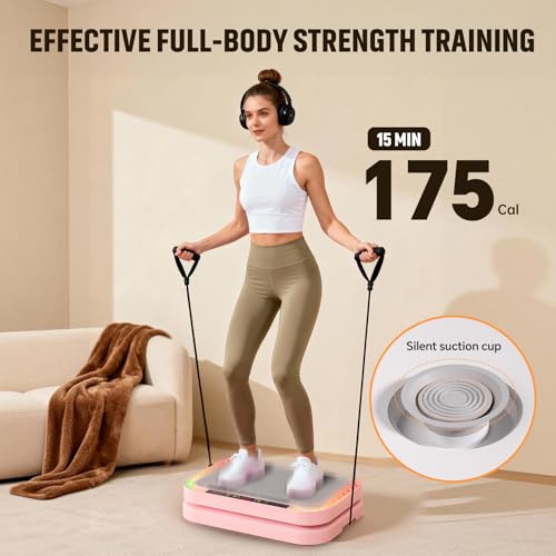 Image of Vibration Plate Machine for Lymphatic Flow & Muscle Recovery, Vibration Fitness Platform with Bluetooth & LED Modes, 440 Lb Capacity & 200 Levels for Home Use