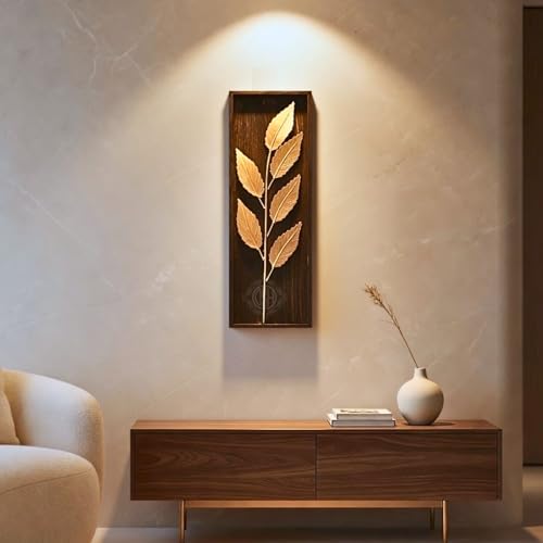 Image of DSH Leaf Wall Art Panels Modern Rustic Home Decor Wall Hanging Sculpture for Living Room, Bedroom & Office (45X15 CM) Decoration Item (Titan Leaf, 1 Frame)