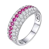 Xylara Alianzas de boda de oro blanco 750/585/375 para mujer, anillos de boda para mujer, cúpula con rubí cultivado y moissanite, tallas 47 a 65, 62 (19.7), Metal precioso, Rubí sintético Moissanita