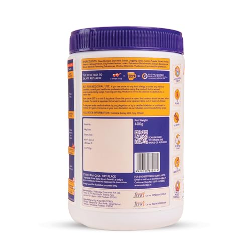 Image of Alphakid smart milk mix (2 + Years) | Chocolate flavour milk mix Protein Powder | No palm oil | No refined sugar | supports gut health | Sweetened with jaggery | boosts immunity | with Barley, Millet, Wheat, Jaggery & Ghee | Vitamins & Minerals |400gm jar | Pack of 2