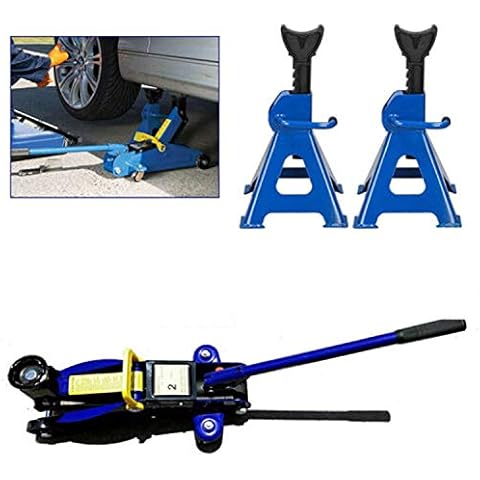 Feidak Heavy Duty 2T Low Profile Hydraulic Trolley Jack Floor Jack Lifting from 135 to 320mm with Storage Case + 2Pack 3T Jack Stand Axle Stand Car Jack for Car Van Garage, Premium Solid Steel Cover