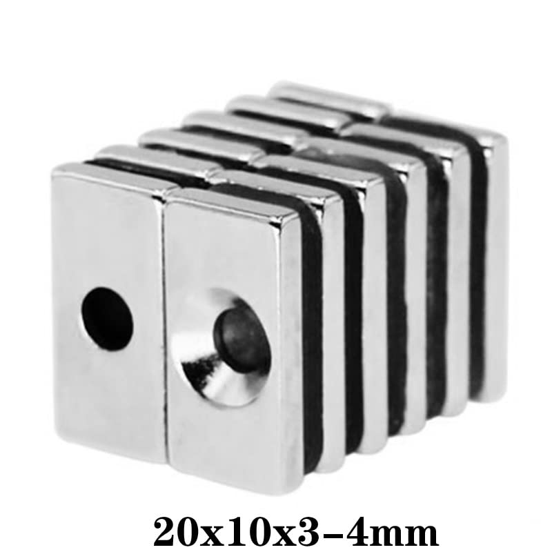 5~100PCS 20x10x3-4 Block 4mm Hole Bulk Sheet 20x10x3mm-4mm Permanent NdFeB 20 * 10 * 3-4 mm Magnet(20PCS)