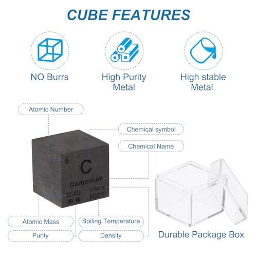 Image of PATIKIL 1 Inch Carbon Cube Metal Element High Density Block Pure Periodic Magnesium Block for Element Collections Teacher Lab Scientific Experiment, 25.4 mm