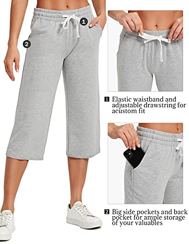 Image of SPECIALMAGIC Women Capri Pants Cotton Yoga Wide Leg Pajama Pants Capris Sweatpants Sports