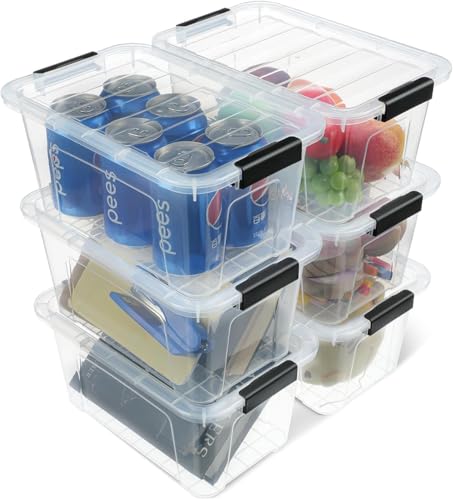 Image of EOENVIVS Plastic Storage Bins with Lids 6 Pack, 6.7 Quart Storage Containers With Black Buckle Latch, Stackable Storage Organizers for Home Pantry Office Classroom Organization, Clear