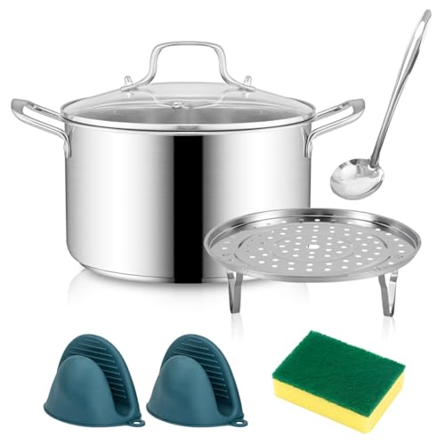 Lista de Vaporeras para ollas favoritos de las personas. 42 Vaporera Acero Inoxidable de 28cm, Olla Acero Inoxidable con Cesta de Vapor y Tapa de Vidrio, Ollas de Vapor para Inducción/Gas con Tela De Limpieza, Cucharas y Guantes Aislantes