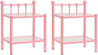 AJJHUUKI Mesas de noche, mesitas de noche, 2 piezas, color rosa y transparente, metal y cristal