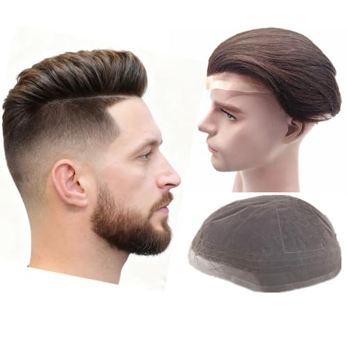 N.L.W. Human hair system for men with HD soft full Swiss lace wig 10x8 base size hair prosthesis hair patch units implant for mens toupee hair pieces for men in #2 Dark brown color