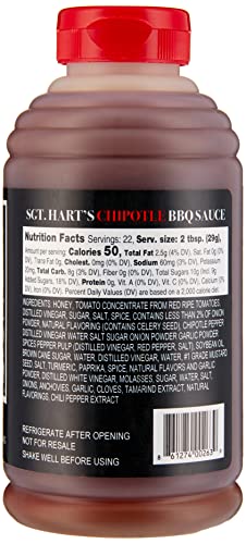 SGT. Hart's Chipotle Flavor BBQ Sauce - 22.04 OZ for Chicken, Beef, Pork, Seafood, Noodles, Burgers, Ribs, Grilling & Wi