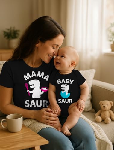 Tstars Mama and Baby Saur Matching Outfit Set - Mom Shirt and Bodysuit Gift for Baby Shower or Mother's Day2