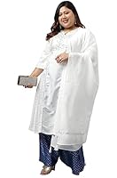XL LOVE - By Janasya Women's Plus Size Off- White Poly Silk Kurta With Palazzo and Dupatta(PJ0244-KR-NP-5XL)