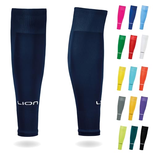 LION SPORTSWEAR Kids/Youth Football Sock Sleeves To Accompany Grip Socks - Fits Over Calf/Shin Pads - Variety Of Colors To Match Your Team Kit (Navy)