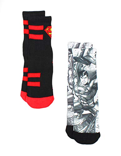 Superman Boys 2 pack Athletic Socks (6-8 Boys (Shoe: 10.5-4), Superman Black/White