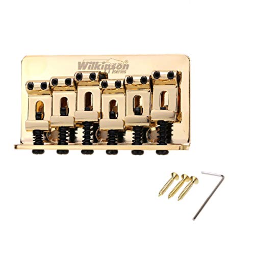 Wilkinson 52.5mm (2-1 16 inch) String Spacing Hardtail Fixed Bridge Vintage Bent Saddle for Squier Mexico Fender Strat Electric Guitar, Gold