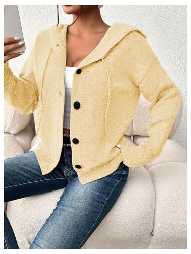 Image of RoseSeek Women's Hooded Cardigan Sweater Long Sleeve Button Front Ribbed Knit Jacket Cardigan Trendy