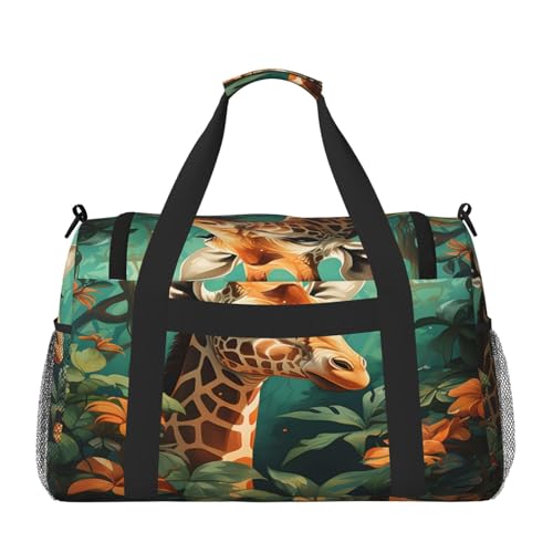 Travel Duffel Bag For Men Women, Forest Animal Giraffe Carry On Sport Gym Bag With Shoulder Strap Lightweight Waterproof Weekender Bag Overnight Bag2
