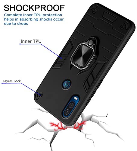 Image of Pikkme D5 Tough Armor Bumper Back Cover Case for Moto One Vision |Ring Holder & Kickstand in-Built (Black)