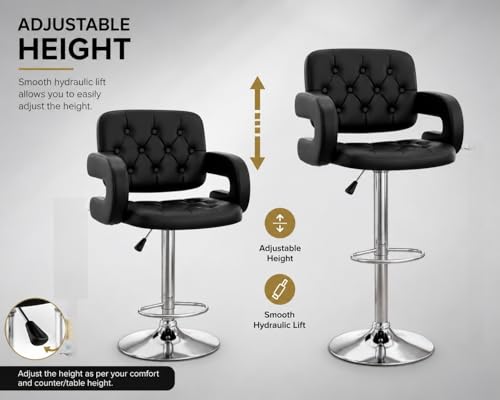 Image of Modern Button Shape Bar Stool with 360 Swivel | Height Adjustable Bar Chair | Counter Stool & High Chairs | Comfortable for Home, Office, Restaurant Bar & Cash Counter - (Black)