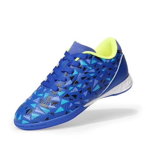 DREAM PAIRS Boys Girls Indoor Sneakers Lace Up Sport Athletic Casual IC Youth Futsal Football Soccer Shoes for Little/Big Kid 10 Toddler Royal/Blue/Neon/Green