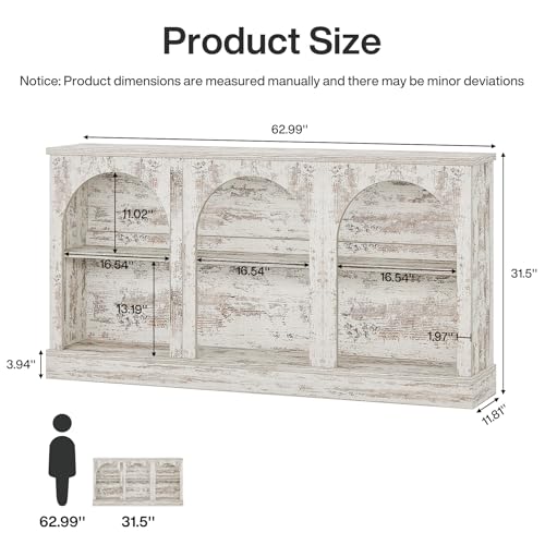 Tribesigns Farmhouse Console Table, 63-Inch Long Entryway Table with 3 Tier Storage, Wooden Rectangular Sofa Table Behind The Couch for Entrance, Hallway, Living Room, Distressed White