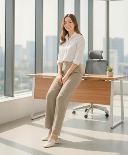 Image of Women's Formal Trousers | Stretch & Regular Fabric Options | Straight Fit Office Wear Pants with Pockets | Casual Trouser for Womens