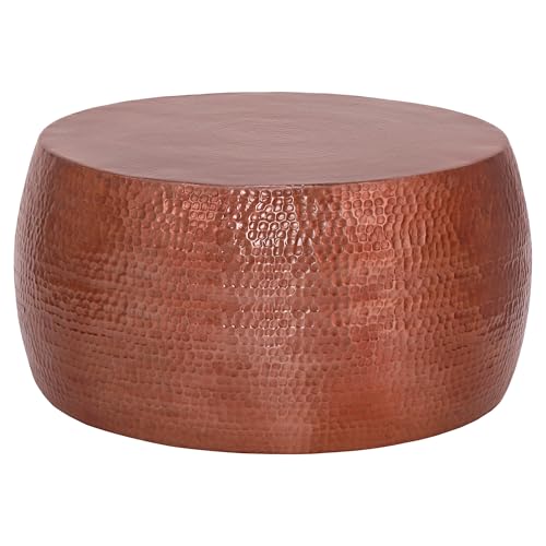 WOMO-DESIGN Table Basse Martelée de Salon, Table d'Appoint Ronde Artisanale, Ø 90x45 cm en...