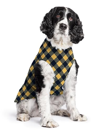 Image of Goldpaw Stretch Fleece Dog Sweater - with Spandex for 4-Way Stretch - Soft, Comfortable Dog Coat - Machine Washable - Made in the USA - Gold Buffalo Check - Size 20