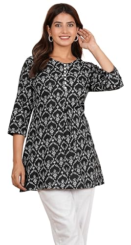 Image of Yash Gallery Women's Cotton Regular Fit Short Floral Printed Kurta