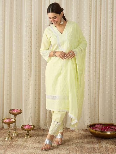 Image of INDO ERA Women's White Viscose Rayon Straight Embroidered Kurta