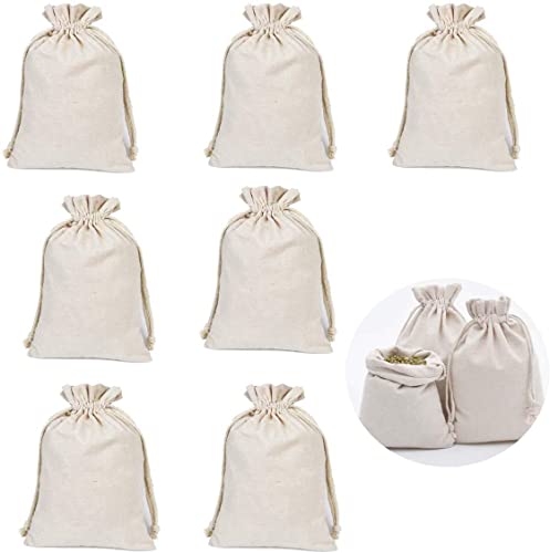 10 Piezas Bolsas Algodon con Cordon, Bolsas de Algodon Reutilizable, Bolso de Boda Bolso Bolsa de Regalo Bolso de Cumpleaños, Sin Impresion, Ideal para Pintar (7.9 * 9.8inch) Cover
