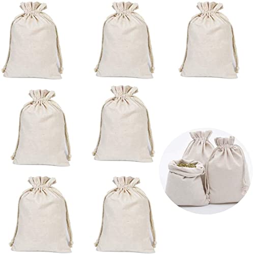 10 Piezas Bolsa De Algodón, Bolsa De Tela Reutilizable con Cordón, Bolso De Boda Bolso Bolsa De Regalo Bolso De Cumpleaños, Sin Impresión, Ideal para Pintar (7.9 * 9.8inch)