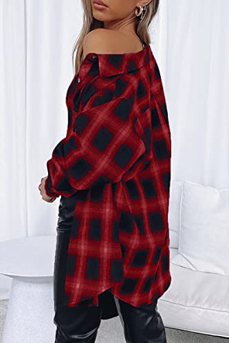 Image of CHYRII Womens Button Down Flannel Shirts Long Sleeve Plaid Shackets Business Casual Blouse Top