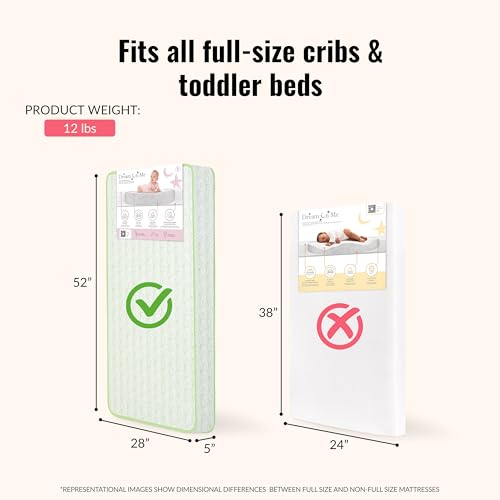 Image of Dream On Me 2-in-1 Meadow Baby Crib Mattress, GREENGUARD Gold | Made in USA, Dual Sided, BSA Verified, ASTM & CPSC Tested, Fits Full Size Crib and Toddler Bed 52 inchx28 inchx5 inch, Waterproof Cover