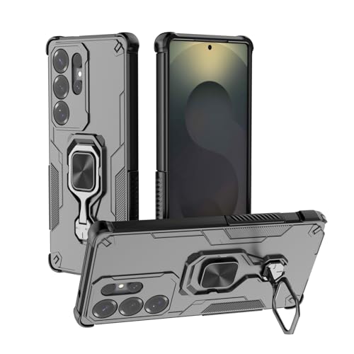 Coque Samsung S25 antichoc silicone avec support anneau magnétique noir